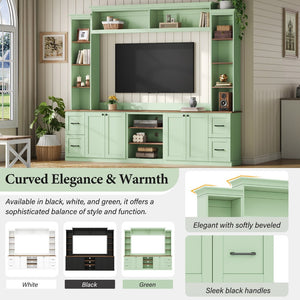 English Elm Unique Low Profile Media Console with Led Lighting Glass Shelves Fits Tvs to 105 Mint Green N721S000077M