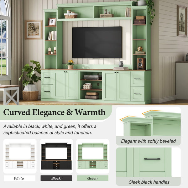 English Elm Unique Low Profile Media Console with Led Lighting Glass Shelves Fits Tvs to 105 Mint Green N721S000077M