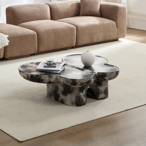 English Elm Butterfly sculptural coffee table in black & beige fiberglass, butterfly silhouette, matte limestone look, modern décor W2085S00074
