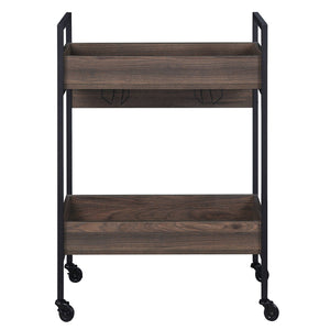 English Elm Walnut Sleek Serving Cart with 2 Shelves, Cup Holder & Casters — Durable Melamine Top, Elegant Finish B062P184579