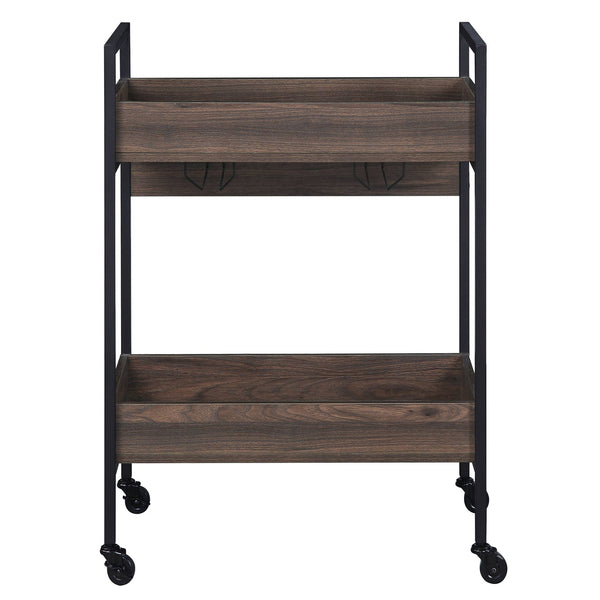 English Elm Walnut Sleek Serving Cart with 2 Shelves, Cup Holder & Casters — Durable Melamine Top, Elegant Finish B062P184579