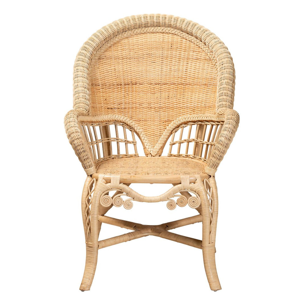English Elm Modern Natural Rattan Accent Chair Woven Openwork Frame for Bohemian Living Spaces B2750P420382