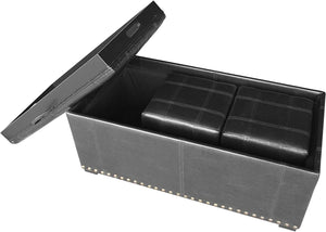 English Elm Leather Tufted Storage Bench with Nailhead Detail & 2 Ottomans — Faux Leather, Convertible Seating and Hidden Storage B347P342189