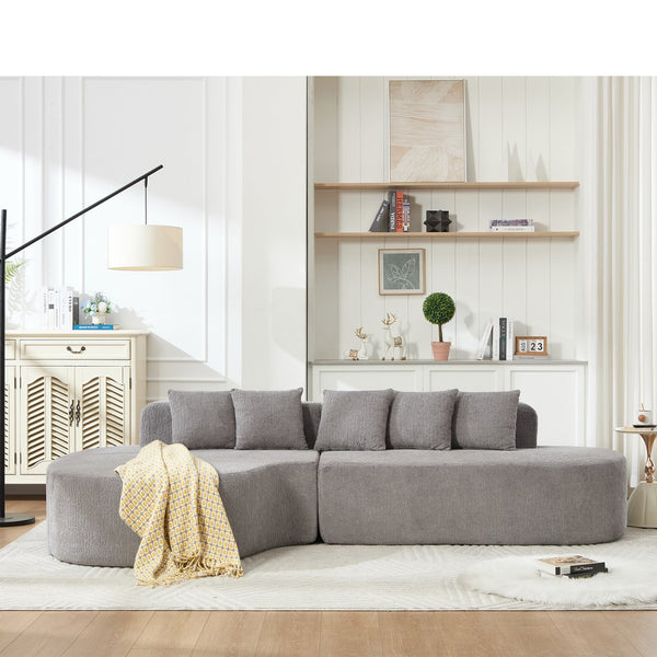 English Elm 110.2" Boneless Couches Sectional Curved L-Shape Sofa with Deep Seat, 5 Pillows, Chenille Flannelette Comfort W1249S00010