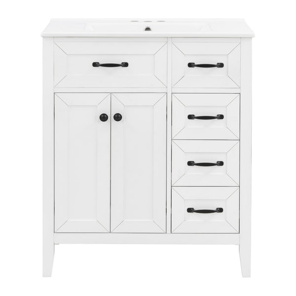 English Elm [video] 30 Inch Freestanding Bathroom Vanity White Mdf Pine Legs Ceramic Sink Soft Close N759P394442K
