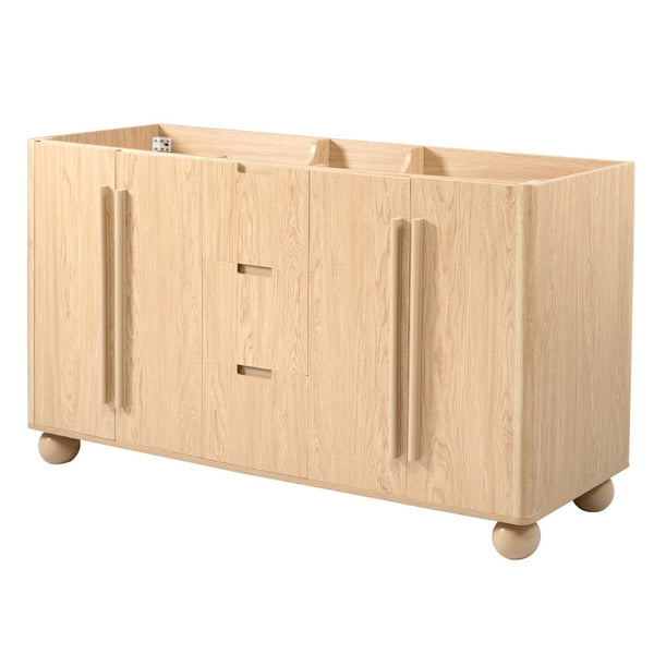 English Elm [cabinet Only] 58 Inch Double Sink Vanity Base Wood Grain Mdf Soft Close Storage N759S425429N