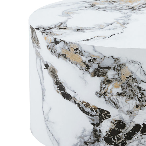 English Elm Simple Marble Top Round Coffee Table with Natural Veining for Modern Living Rooms White W1151P385650