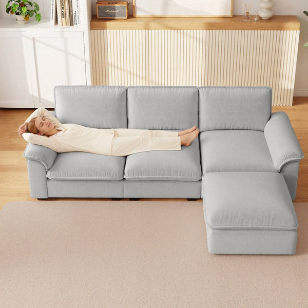 English Elm Cloud Sectional Sofa with Movable Chaise Soft Chenille Upholstery for Modern Living Rooms Gray W1359S00066