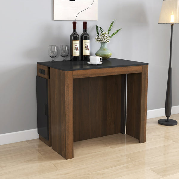 English Elm Modern Extendable Dining Table with Built-In Outlet, USB Ports & Storage, Space-Saving Console to 118" Walnut+black W331S00190