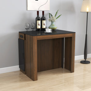 English Elm Modern Expandable Dining Table with Built-In Outlet, 5-Panel Extendable Space-Saving Design for Gatherings Walnut+black W331S00190