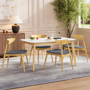 English Elm 5-piece Mid-century Rubberwood Dining Set with Upholstered Chairs for Kitchen or Room Natural+Grey,White Oak N759S003002L