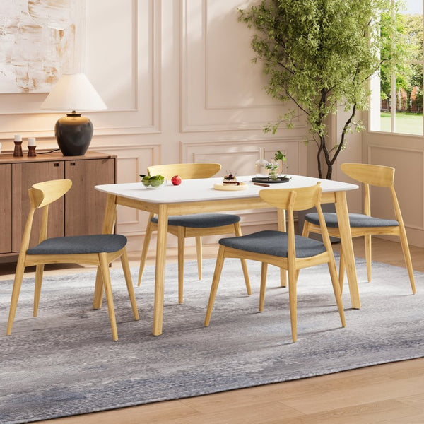 English Elm 5-piece Mid-century Rubberwood Dining Set with Upholstered Chairs for Kitchen or Room Natural+Grey,White Oak N759S003002L