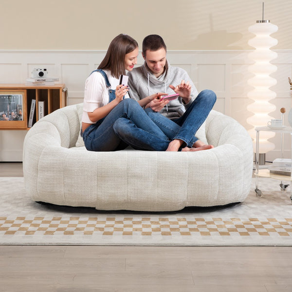 English Elm Bean Bean Bag Sofa High-Density Memory Foam Two-Seater Lounger High Back Chenille Cozy Support Beige W395P181433