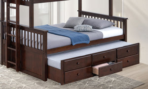 English Elm Transitional Twin Over Full Bunk Bed With Under-Bed Storage & Ladder, Dark Walnut Finish, Durable Design B2741S00296-GIGA