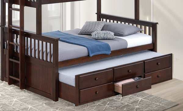 English Elm Transitional Twin Over Full Bunk Bed With Under-Bed Storage & Ladder, Dark Walnut Finish, Durable Design B2741S00296-GIGA