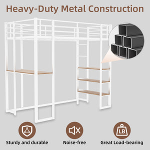 English Elm Iron framed bunk bed with L-shaped study desk and dual-side stairs, space-saving durable design White W1935P330796