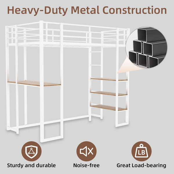 English Elm Iron framed bunk bed with L-shaped study desk and dual-side stairs, space-saving durable design White W1935P330796