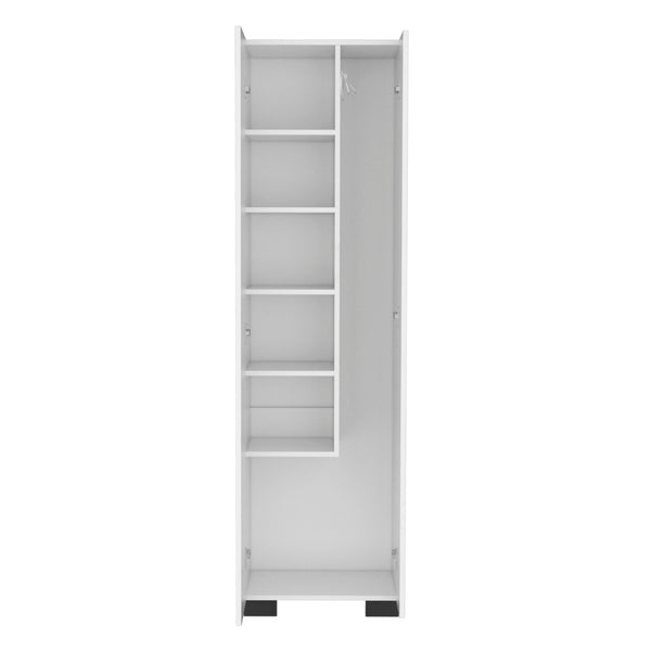 English Elm Attica Slim Broom Closet with Double Doors Inner Shelves and Side Hangers White B097S00242