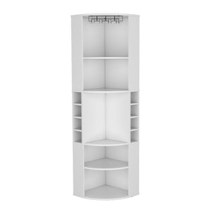 English Elm Oban Corner Bar Cabinet with Five Shelves, Eight Bottle Cubbies and Space-Saving Tall Storage Design White 45 L x 23 W x 4 H B070S00251