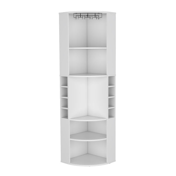 English Elm Oban Corner Bar Cabinet with Five Shelves, Eight Bottle Cubbies and Space-Saving Tall Storage Design White 45 L x 23 W x 4 H B070S00251