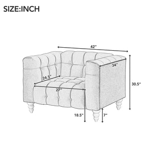 English Elm 42" Modern Sofa Dutch Fluff Upholstered Sofa With Solid Wood Legs, Buttoned Tufted Backrest,Blue