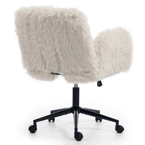 English Elm Criss Cross Swivel Chair Fluffy Lamb Wool Fleece Ergonomic Seat for Home Office W3248P424651