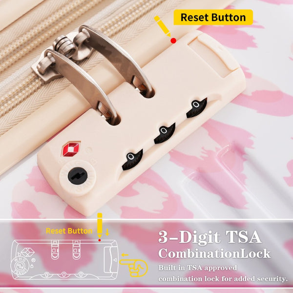 English Elm Hardshell Polycarbonate Luggage Set Three Piece Spinner Suitcases with Tsa Lock Pink Leopard N732P218227U