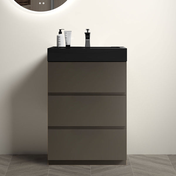 English Elm Alice 24" Gray Bathroom Vanity With Large Storage, Modern Matte Black Sink, Eco-Friendly Design W1865S00028