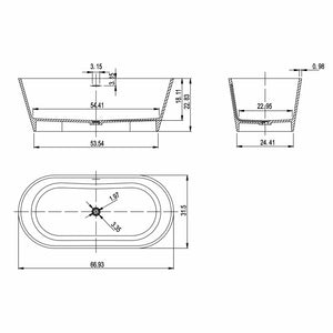 English Elm 67 Inch Stone Resin Freestanding Soaking Tub Matte White Spa Bath for Bathroom W1613P358663