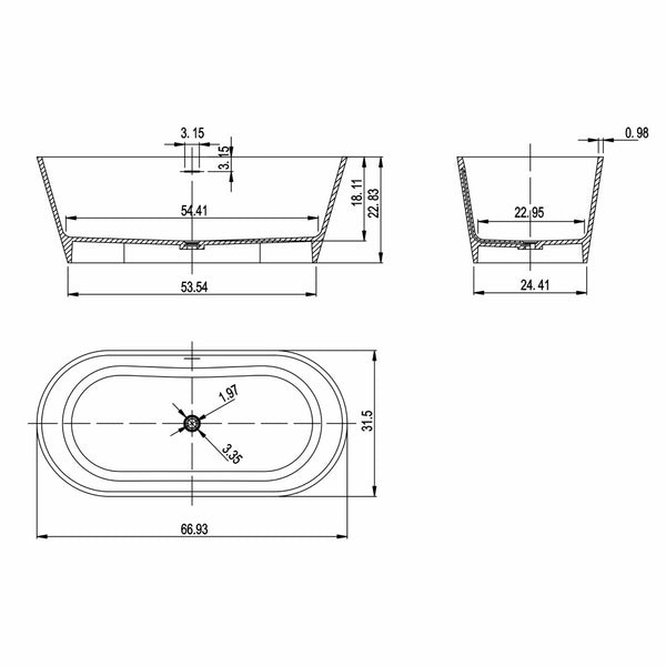 English Elm 67 Inch Stone Resin Freestanding Soaking Tub Matte White Spa Bath for Bathroom W1613P358663