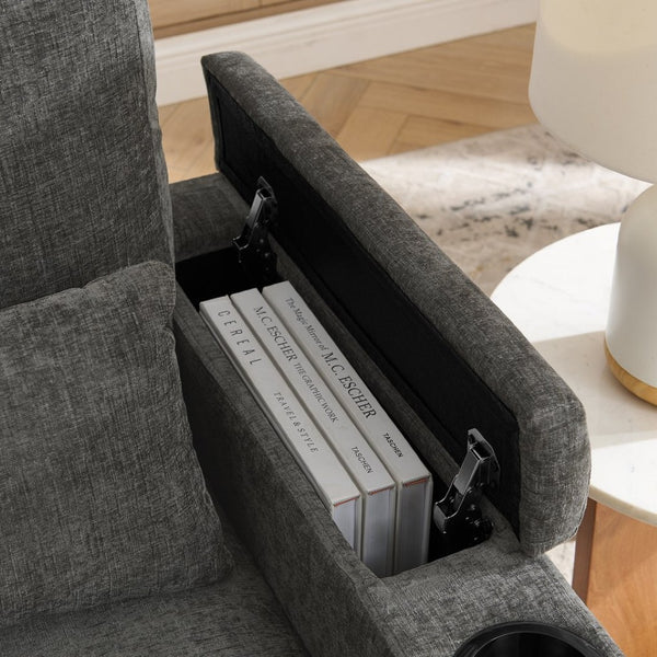 English Elm Single Chenille Manual Recliner with Usb Port Hidden Storage Ottoman and Cup Holders Gray W487P423648