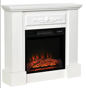 English Elm Fireplace Electric Mantel Cabinet with Realistic Led Log Flame for Living Spaces White T3971P415350