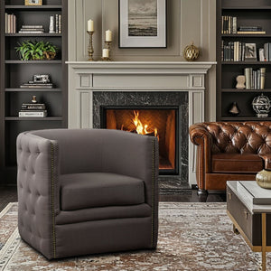 JLA Home Madison Park - 360-degree Swivel Barrel chair with Tufted Outer Back, Nailhead Trim, High-Density Foam Comfort — Fully Assembled MP103-1077