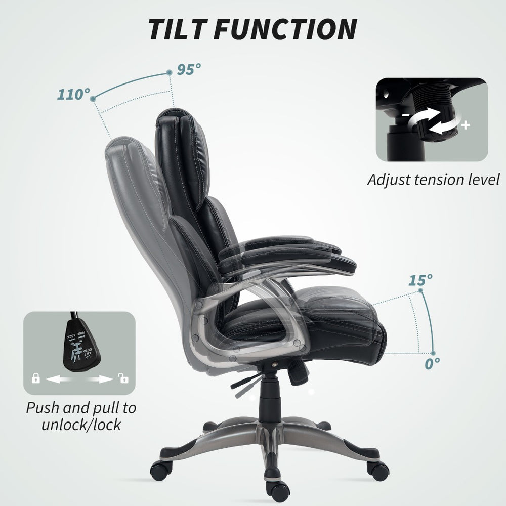 English Elm Premium High Back Pu Leather Executive Chair with Foam Cushion and Swivel Base T3971P408837