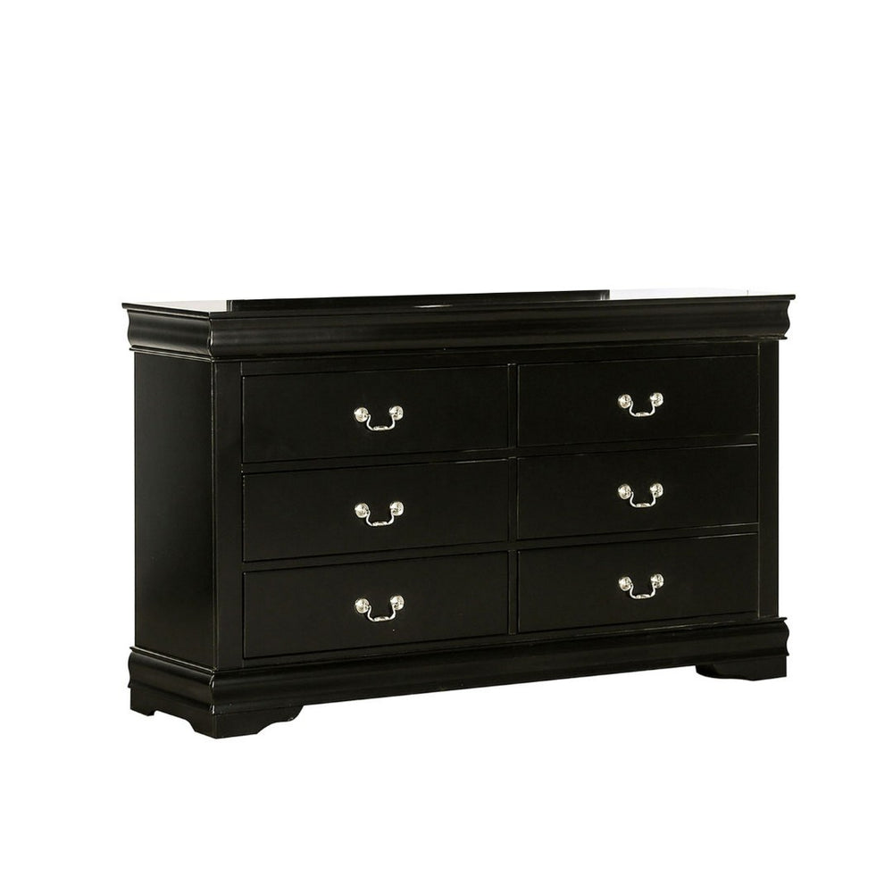 English Elm Ryla Matte Black Solid Wood 6 Drawer Dresser with Nickel Handles for Bedroom B056P416909