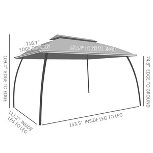 English Elm Large Vented Two-tier Patio Gazebo with Mesh Netting Steel Frame Backyard Shelter Dark Grey T3971P425932