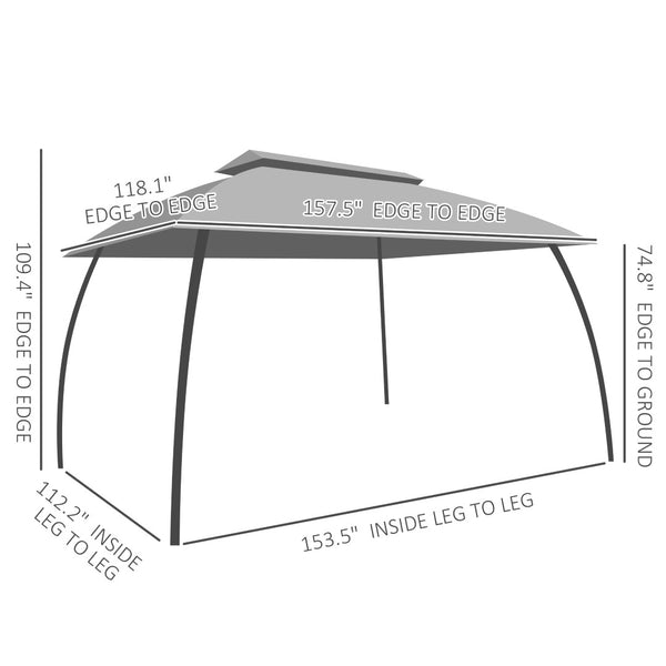 English Elm Large Vented Two-tier Patio Gazebo with Mesh Netting Steel Frame Backyard Shelter Dark Grey T3971P425932