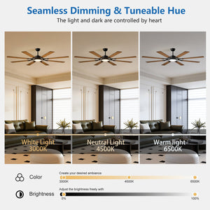 English Elm 72-Inch Modern 8-Blade Ceiling Fan with Quiet Reversible DC Motor, LED Light, Indoor/Outdoor Black W1340P346389