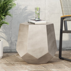 English Elm Christopher Knight Home® - Outdoor CALGARY SIDE TABLE Lightweight Concrete Geometric End Table 23x22.5x22.5 in Light Grey Patio Accent Durable 70884.00