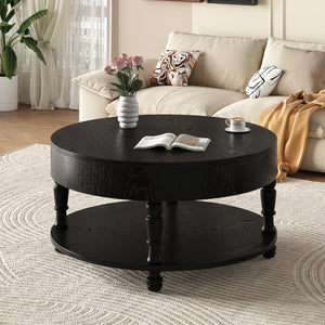 English Elm Coffee Round Flip-Top Coffee Table with Hidden Storage and Open Shelf, Modern Living Room Chest Black W1445P341372