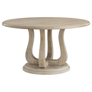 English Elm Verdugo Elegant Whitewashed Round Dining Table with Curvy Pedestal Base, Half-Convex Edge, Compact Chic B062P358470