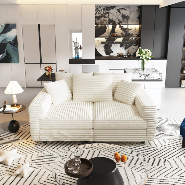 English Elm 82.7" Plush Corduroy 3-Seat Sofa – Versatile Cloud Couch With Ottomans & Soft Pillows For Comfort W1885S00151