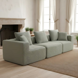 English Elm Modular Low Profile Sectional Sofa Plush Chenille Upholstery for Cozy Living Rooms Light Green W3326S00032