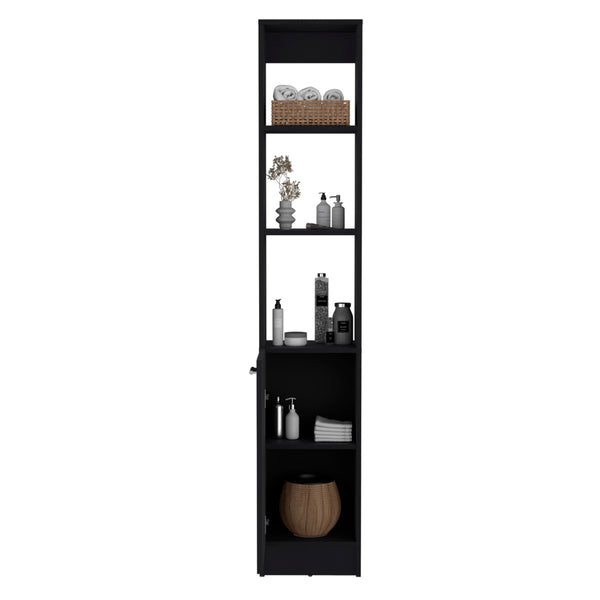 English Elm Linen Marion Black Engineered Wood Bathroom Cabinet with Open Shelves & Concealed Storage, Durable Design B092P191188