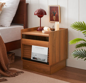 English Elm Christopher Knight Home® - Mid Mid Century Modern Nightstand with USB Charging Station, LED App-Control Lights, 2 Drawers, Sleek Design Yellow 22.24 L x 18.7 W x 7.09 H N761P255453Y