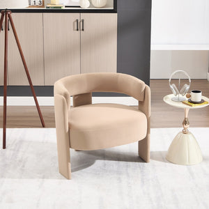English Elm Accent Chair Velvet Upholstered Mid Century Modern Seat with Tapered Wood Legs for Any Room Khaki W3244P417179
