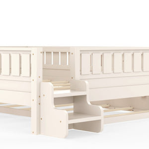 English Elm Queen Bunk Bed with Trundle Solid Pine Kids Car Themed Frame Built-in Bookshelf Beige W1580S00562