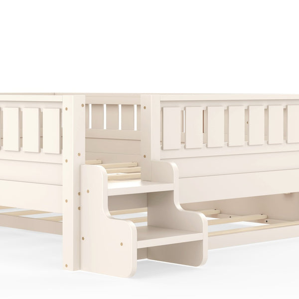 English Elm Queen Bunk Bed with Trundle Solid Pine Kids Car Themed Frame Built-in Bookshelf Beige W1580S00562