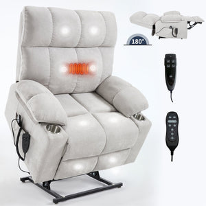 English Elm Dual Motor Power Lift Recliner with Massage Heat and Leatherair Upholstery for Living Room Beige W3224P295282