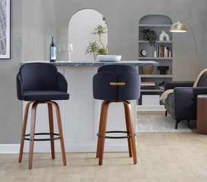 English Elm Fixed-height Mid-century Barstools with Walnut Legs and Grey Upholstered Seats Set Black B202S01904